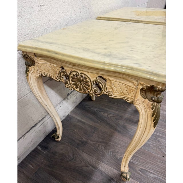 Vintage Italian Louis XV Style Marble Top End Tables - Pair For Sale In Kansas City - Image 6 of 16