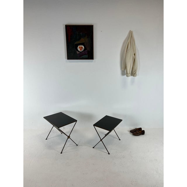 Modernist Nesting Tables in Metal and Black Glass, 1950s, Set of 2 For Sale - Image 12 of 13