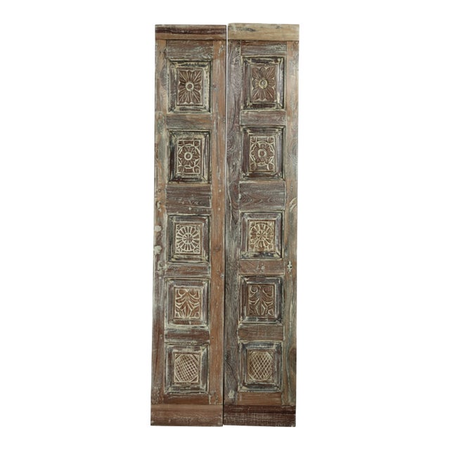 Mid Century Floral Carved Double Doors – Rustic Modern Solid Wood Doors80x28 For Sale