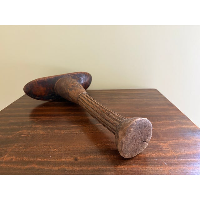 Vintage East African Carved Wood and Leather Pastoralist Headrest Stool For Sale - Image 14 of 14