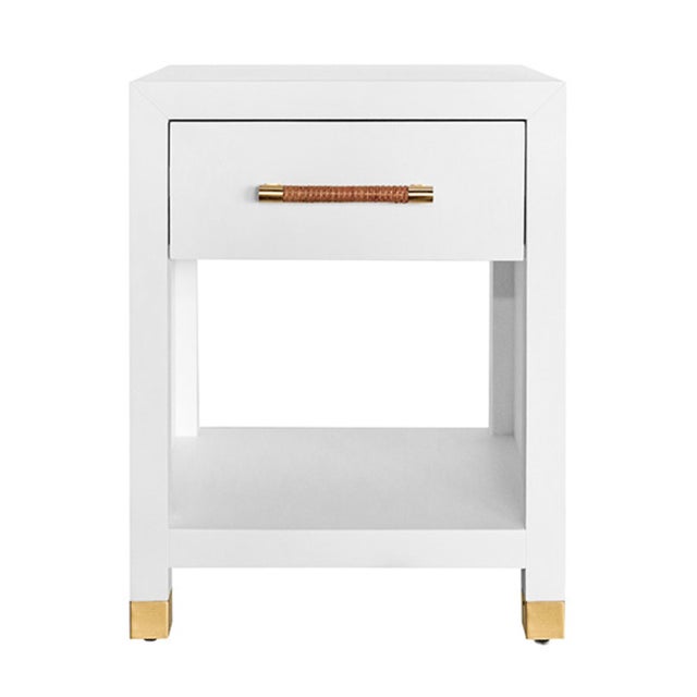 Matthew Izzo Home Pelham Matte White Lacquer One Drawer Side Table With Brass and Wrapped Rattan Handle For Sale In New York - Image 6 of 6