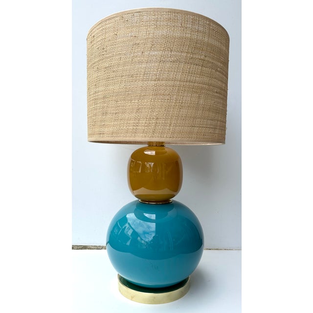 Pair of table or bedside brass lamps and Murano glass. Contemporary work from a small italian artisanal workshop, minor...