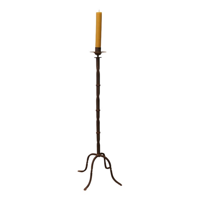Tall Wrought Iron Blacksmith Candleholder For Sale