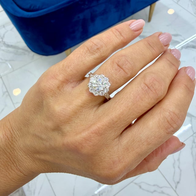 Antique Platinum 1.75ctw Old European Cut Diamond Halo Filigree Engagement Ring, Size 6 For Sale - Image 9 of 9