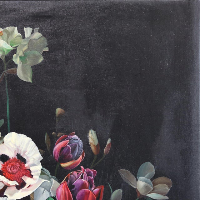 Textile I Want That Kind of Forever That Burns Bright - Original Floral Bouquet Still Life Oil Painting For Sale - Image 7 of 9