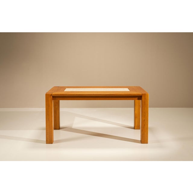 Oak Dining Table with Botticino Marble Inlay from Officina Rivadossi, Italy 1970s For Sale - Image 4 of 15