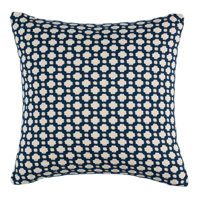 Schumacher x Celerie Kemble Betwixt 22" Pillow in Indigo/Ivory For Sale