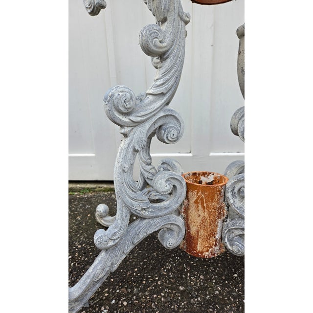 Vintage Rococo-Style Painted Cast-Iron Pedestal Table With Round Glass Top For Sale - Image 12 of 15