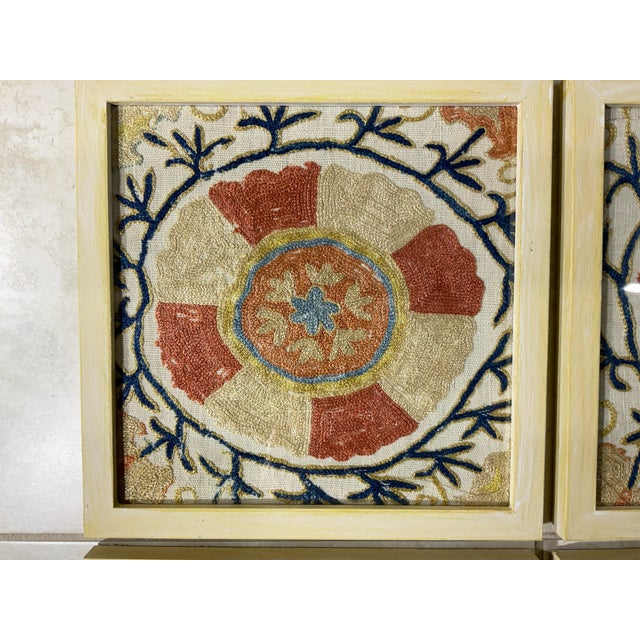 Set of Four 19 Century Antique Silk Suzani Wall Hanging For Sale - Image 10 of 12