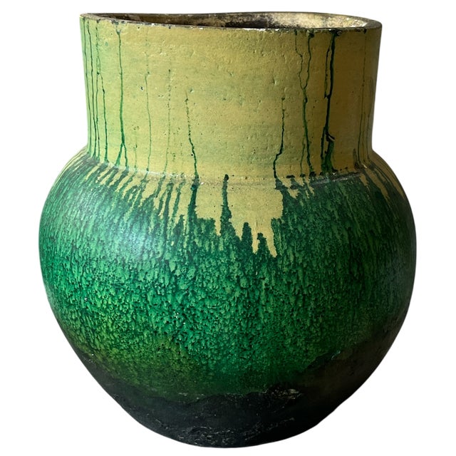 KRB 1970s Hand-Painted Green and Chartreuse Organic Moderns Earthenware Vase For Sale - Image 4 of 8