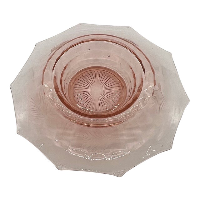 Antique Cambridge Pink Decagon 10 Sided Rolled Edge 14” Centerpiece Bowl For Sale