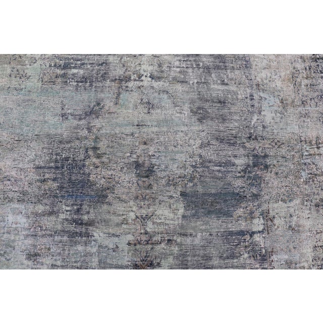 Gray Distressed Vintage Persian Rug With Abstract Design in Blue, Green & Gray & White For Sale - Image 8 of 17