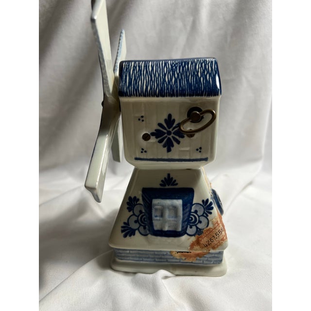 Art Nouveau Old Rynbende & Sons Delft Blue Spinning Windmill Music Box For Sale - Image 3 of 10