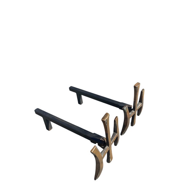 Mid-Century Modern Bronze Andirons in the style of Maria Pergay, 1970, Set of 2 For Sale - Image 3 of 6