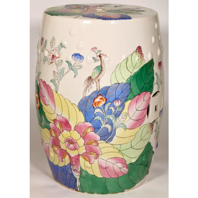 Mid Century Tobacco Leaf Pattern Ceramic Garden Stool / Side Table ...