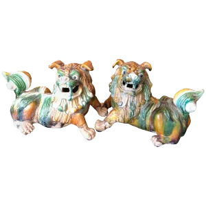 Striking Ceramic Chinese Foo Dogs Sculptures - a Pair
