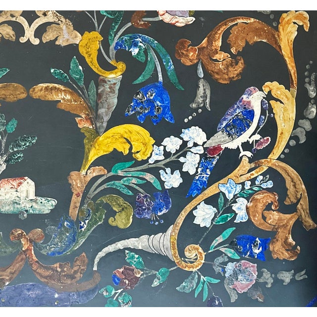1950s Pietra Dura Coffee Table with Flowers and Birds in Marble For Sale - Image 5 of 11