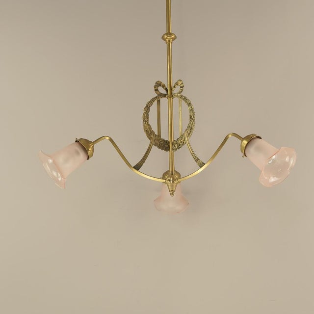 Gold Art Nouveau Three-Arm Chandelier with Empire Motifs, France, 1910s For Sale - Image 8 of 14