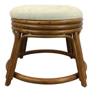 Vintage Rattan Footstool Ottoman For Sale