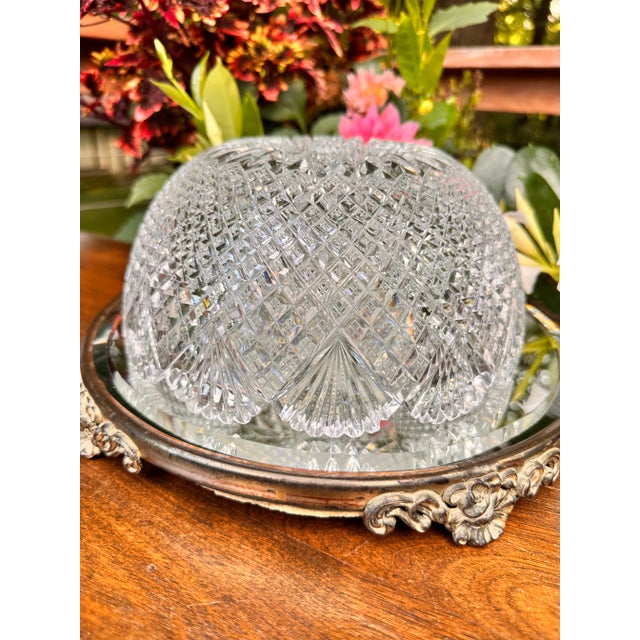 Antique Crystal Serving Bowl American Brilliant Period Early 20th Century Strawberry Diamond Fan For Sale - Image 6 of 11