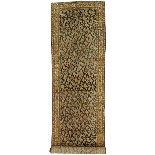 74234 Antique Persian Malayer Rug, 03'04 X 15'10. Timeless elegance meets modern masculine in this hand knotted wool...