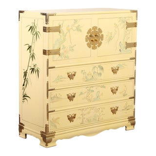 Chinoiserie Paint Decorated Campaign Style Tall Chest For Sale