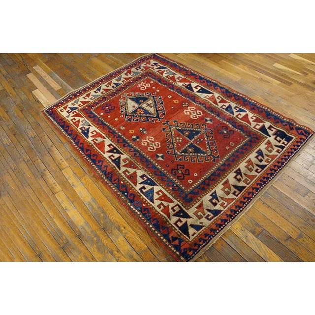 Tribal 1880s Red Diamond Antique Caucasian Kazak Rug 3' 9'' X 5' 2'' Handknotted Wool Carpet For Sale - Image 3 of 6