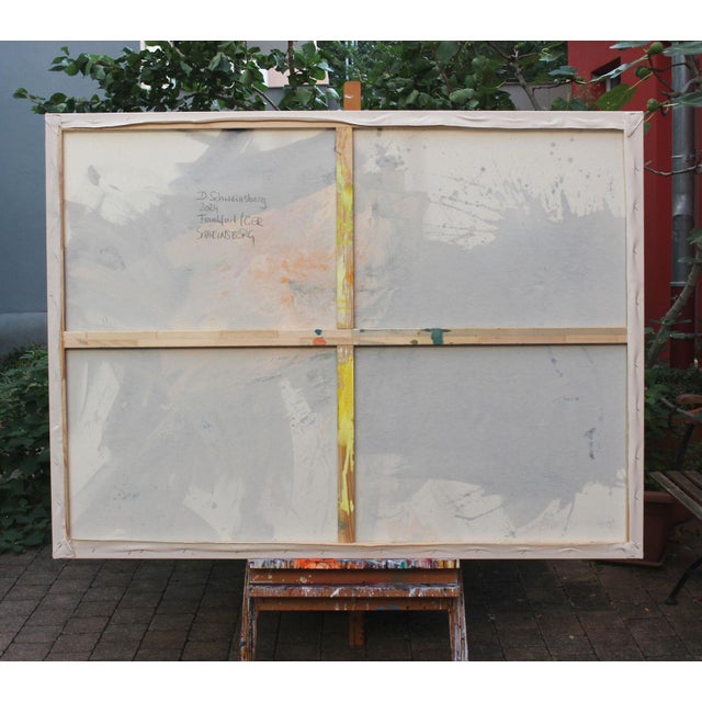 Contemporary Abstract Mixed Media on Raw Canvas "Night Kisses Day" by Daniela Schweinsberg For Sale - Image 11 of 11