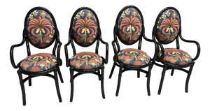 Black Lacquered Bamboo Chairs with Floral Fabric by Vivai Del Sud, 1970, Set of 4