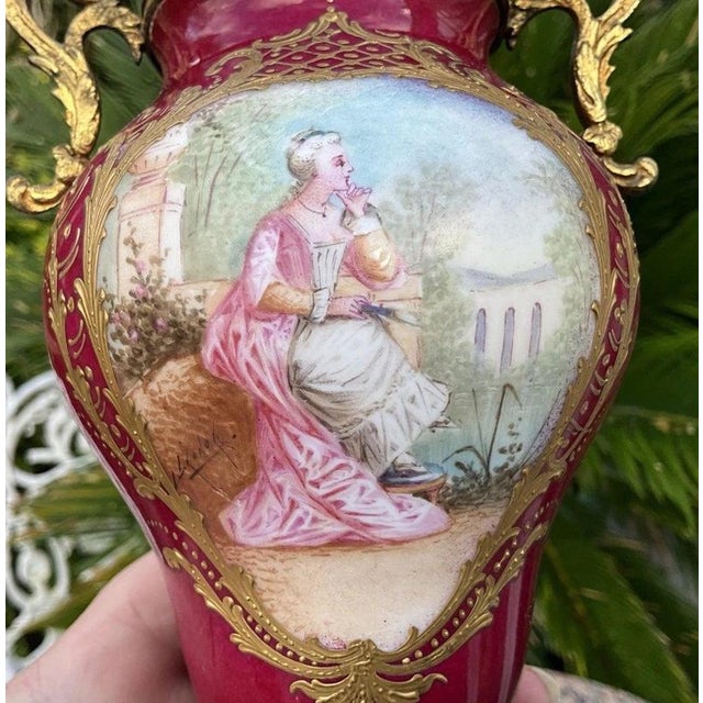 French Sèvres Porcelain and Gilt Bronze Vases, 1880, Set of 2 For Sale - Image 3 of 18