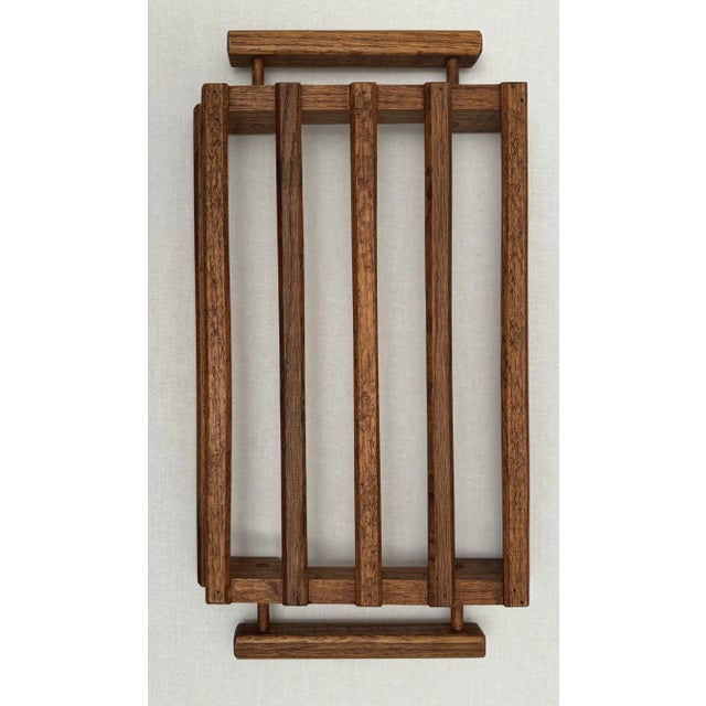 Mid Century Modern Open Slat Solid Oak Wood Double Handled Tray For Sale - Image 11 of 12