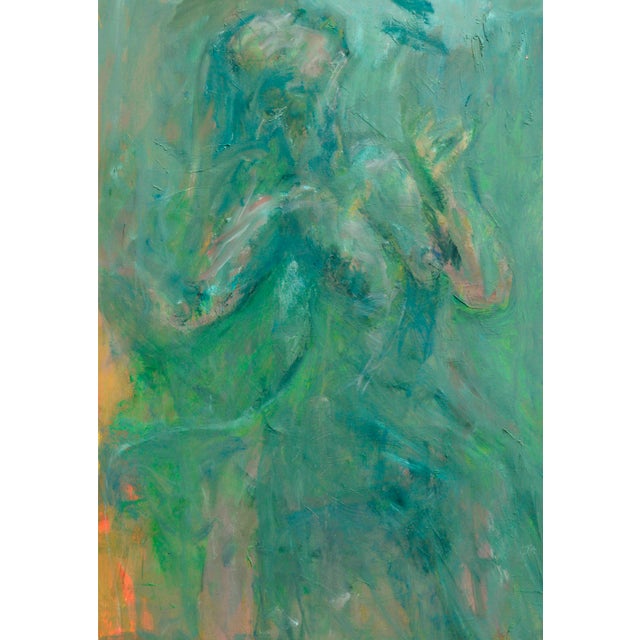Dynamic teal figurative abstract by San Jose, California area artist Daniel David Fuentes (American, 1978-2016). From a...