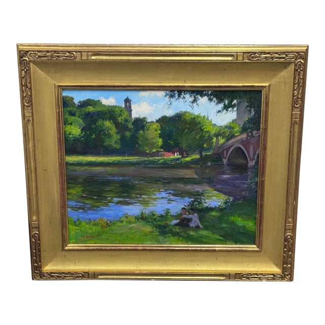 Circa 2002 Gary David Hoffmann "By the Charles River" Oil on Canvas, Framed For Sale