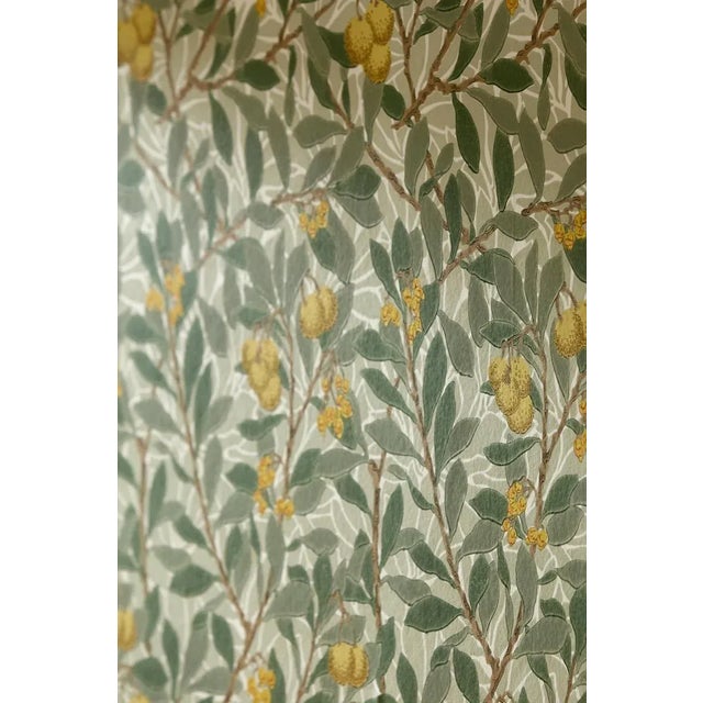 English Morris & Co Arbutus Wallpaper in Sage/Lemon - a Sample For Sale - Image 3 of 3
