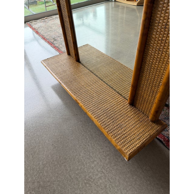 Wood Vintage Bamboo Woven Rattan Wall Mirror Shelf Console Dal Vera & Vivai Del Sud Era For Sale - Image 7 of 13
