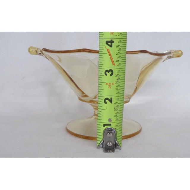 Yellow Depression Glass Pedestal Bowl Octagonal Swirl Pattern With Handles 4891b For Sale - Image 11 of 13
