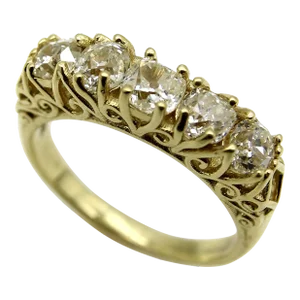 18k Gold Old Mine Cut Diamond Five Stone Ring Size 7.25