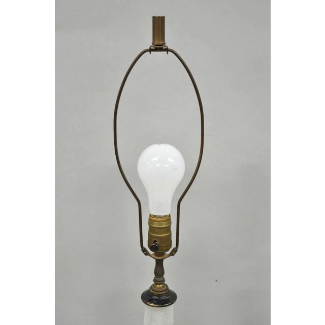 Glass Vintage Mid Century Modern Sculpted Frosted Glass Gold Wavy Table Lamps - A Pair For Sale - Image 7 of 11