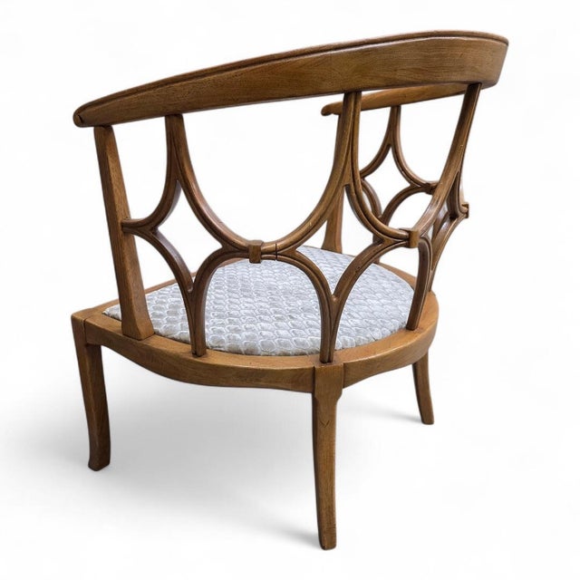 William " Billy " Haines MCM William "Billy" Haines Fruitwood Spider/Barrel Back Lounge Newly Reupholstered For Sale - Image 4 of 8