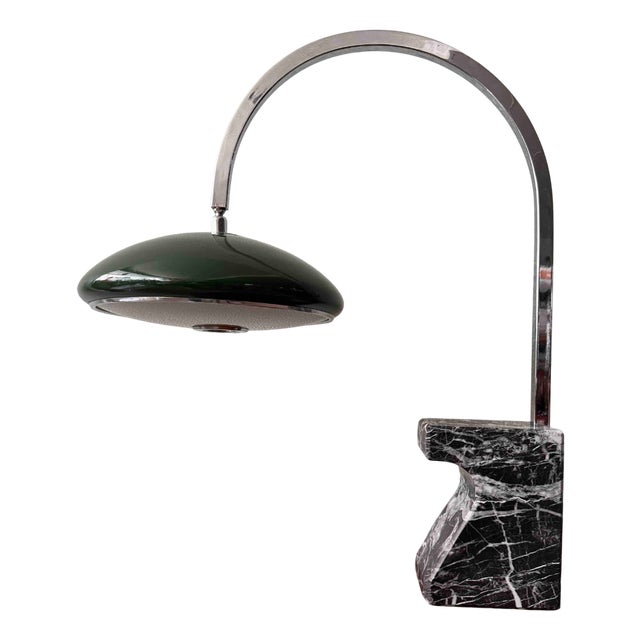 Arc Table Lamp with Green Chrome & Marble Shade by Luis Pérez de la Oliva for Grin Luz, 1960s For Sale