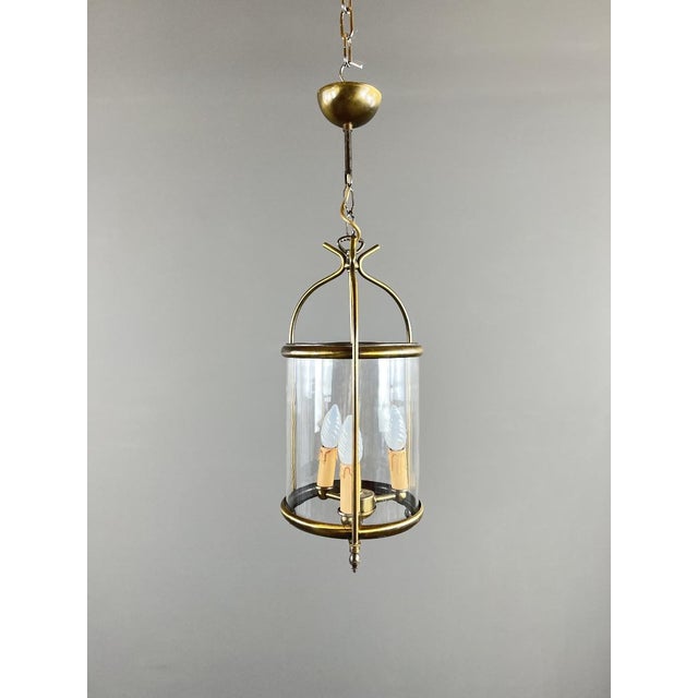 20th Century Brass and Glass Lantern Pendant Light For Sale - Image 5 of 7
