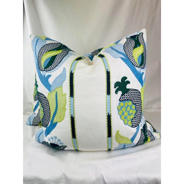 Embroidered Pineapple in Blue/Lime 22"Pillows-A Pair For Sale In Greensboro - Image 6 of 6