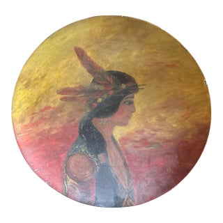 1915 One of a Kind Painted Wood Disk Bowl - Signed with initials L.B.C. For Sale