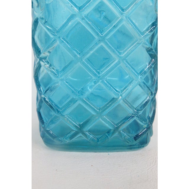 Blue Squared Glass Bottle Embossed Carafe With Grapes Lattice Vase 4801b For Sale - Image 11 of 14