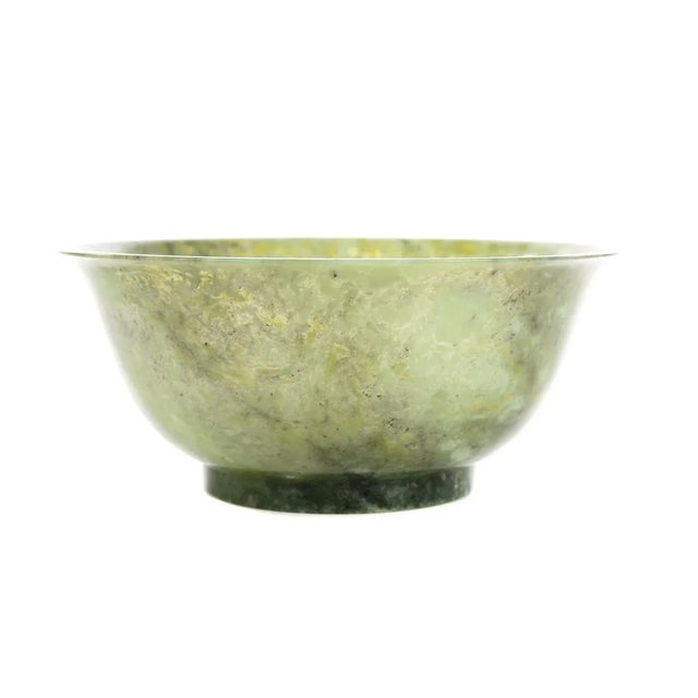 Chinese Vintage Spinach Jade Bowl For Sale - Image 4 of 8