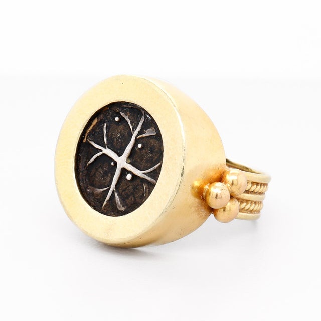 Metal Retro 18k Signet Ring With an Ancient Athenian Drachma Coin For Sale - Image 7 of 15