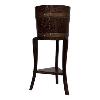 Antique Early 20th Century English Oak Barrel Planter Stand For Sale