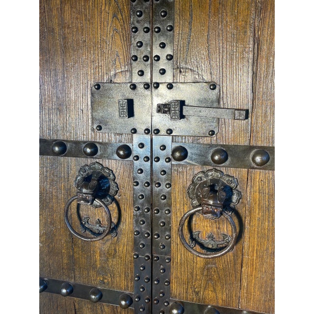 Chinese Reproduction Chinese Wood with Iron Doors with Food Dog Knockers - a Pair For Sale - Image 3 of 13