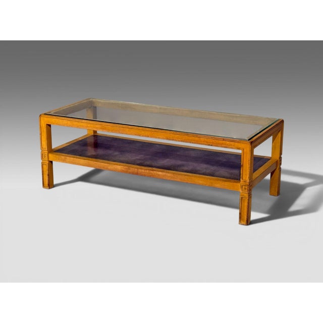 Tommi Parzinger, Charak Modern, Rectangular Coffee Table, Bleached Mahogany, Tooled Leather, Glass, USA, 1930s A very nice...