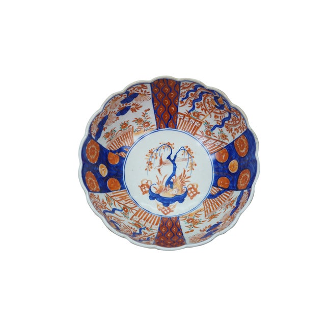 Japanese Antique Japanese Meiji Imari Porcelain Scalloped Edge Bonsai Tree Bowl For Sale - Image 3 of 13